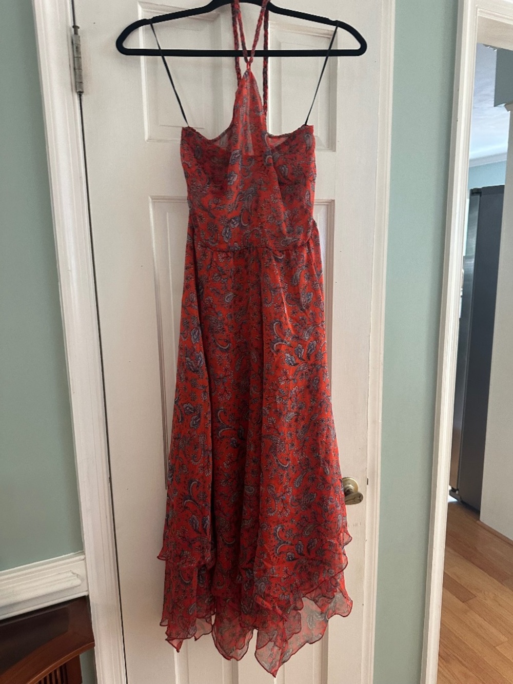 Misa Los Angeles; Halter XS; red and paisley print
